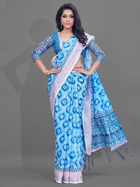

KALINI Blue & Pink Zari Linen Blend Saree