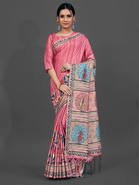 

KALINI Pink & Blue Ethnic Motifs Art Silk Saree