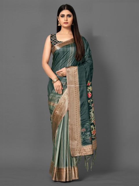 

KALINI Green & Beige Floral Art Silk Saree