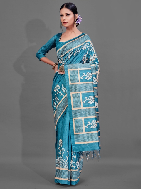 

KALINI Blue & Off White Floral Saree