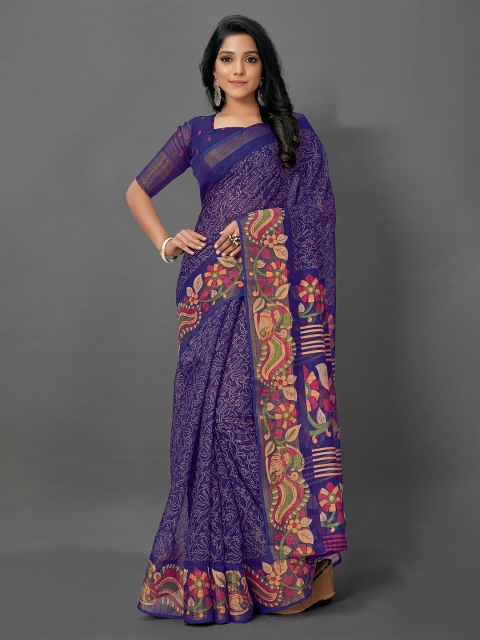 

KALINI Blue & Pink Floral Silk Cotton Saree