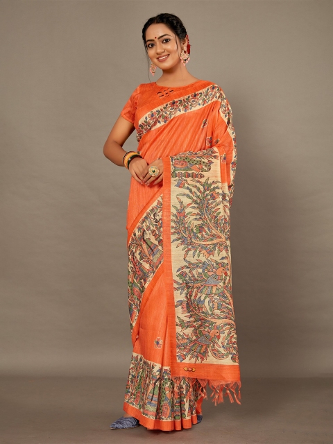 

KALINI Orange & Beige Kalamkari Saree