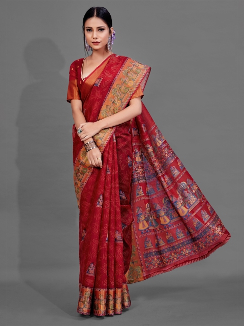 

KALINI Red & Blue Ethnic Motifs Silk Cotton Saree