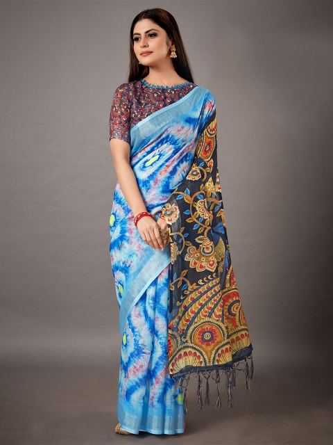 

KALINI Blue & Red Linen Blend Saree