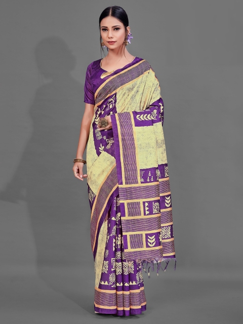 

KALINI Purple & Yellow Ethnic Motifs Saree