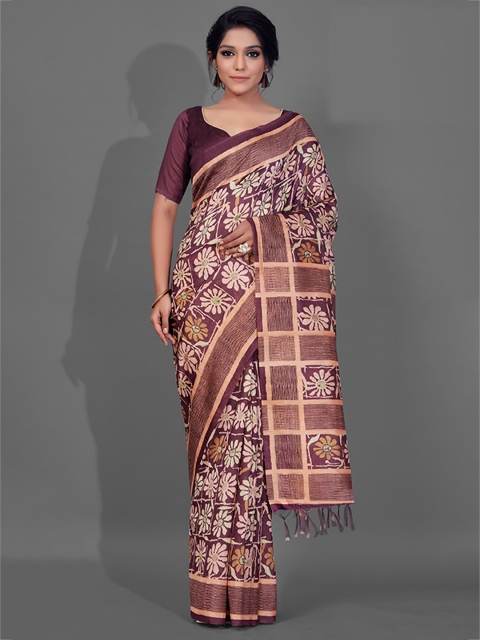 

KALINI Burgundy & Green Floral Saree