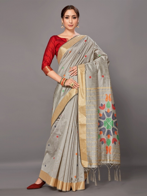 

KALINI Grey & Green Silk Blend Saree