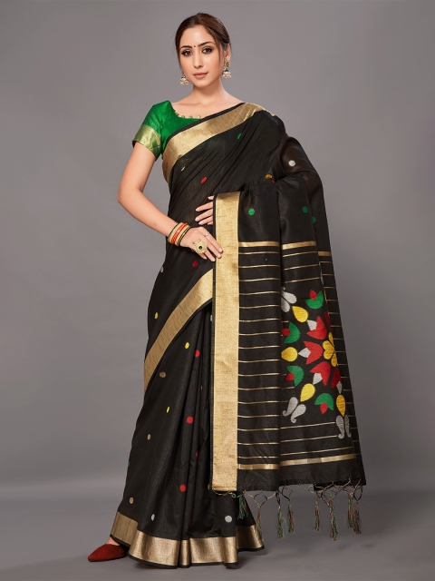 

KALINI Black & Gold-Toned Woven Design Zari Silk Blend Saree