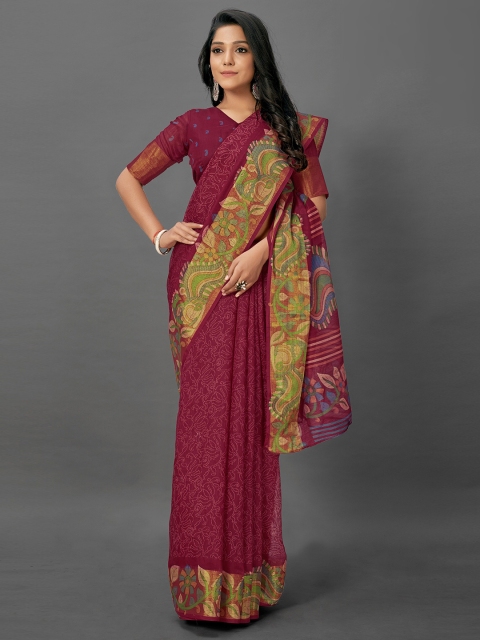 

KALINI Maroon & Gold-Toned Ethnic Motifs Silk Cotton Saree