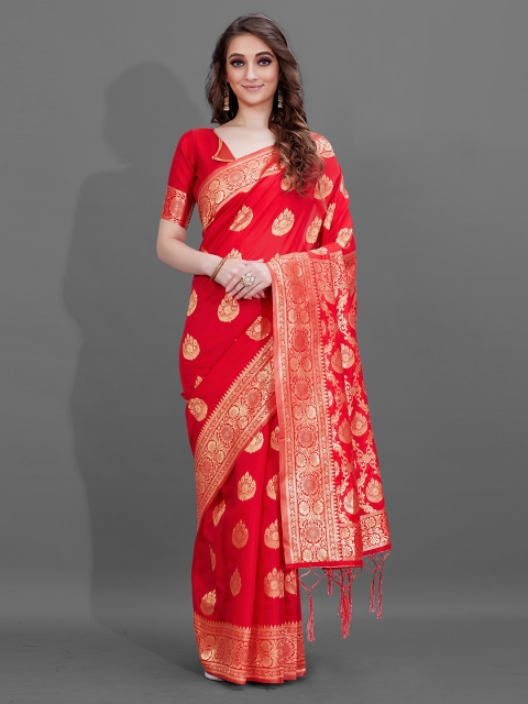 

KALINI Red & Gold-Toned Ethnic Motifs Zari Silk Blend Saree