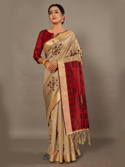 

KALINI Beige & Maroon Silk Blend Saree
