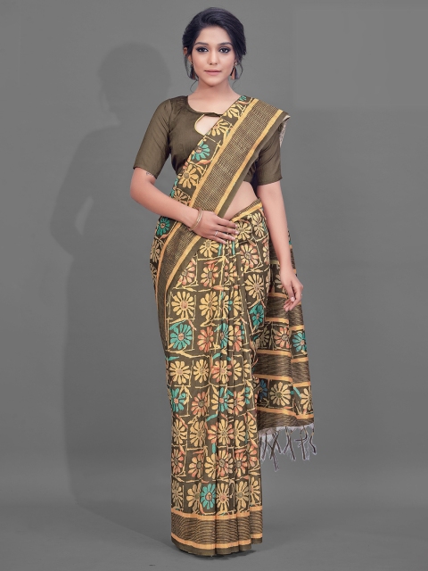 

KALINI Olive Green & Yellow Floral Saree