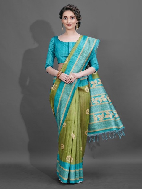 

KALINI Olive Green & Blue Ethnic Motifs Saree