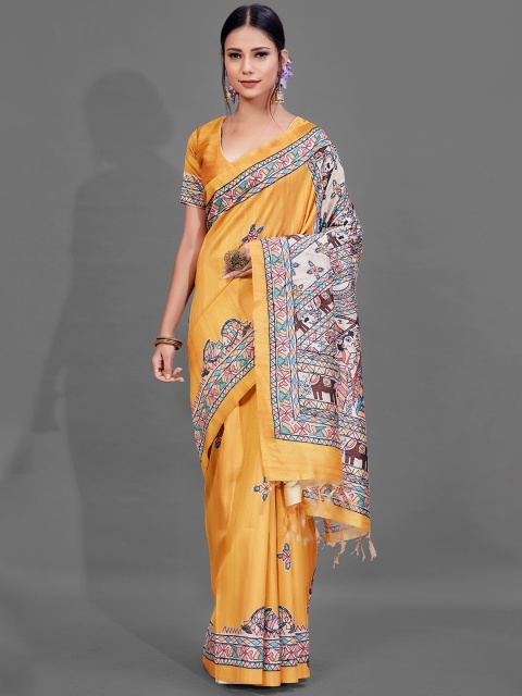 

KALINI Yellow & Cream-Coloured Ethnic Motifs Saree