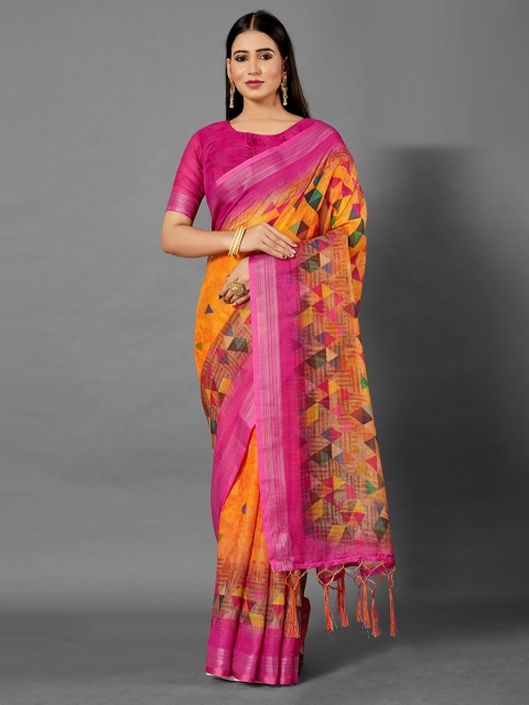 

KALINI Orange & Magenta Linen Blend Saree