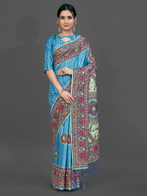 

KALINI Blue & Red Kalamkari Art Silk Saree