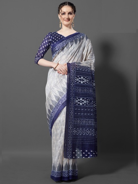

KALINI Beige & Navy Blue Silk Blend Saree