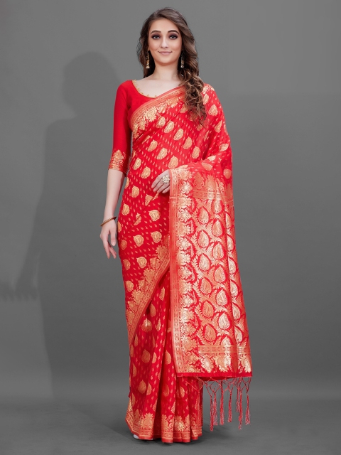 

KALINI Red & Gold-Toned Woven Design Zari Silk Blend Saree