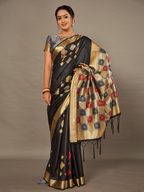 

KALINI Black & Gold-Toned Woven Design Zari Silk Blend Saree