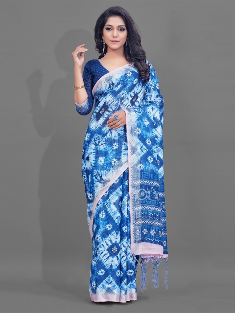 

KALINI Blue Tie and Dye Linen Blend Saree