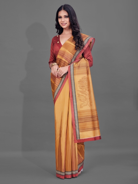 

KALINI Mustard & Brown Ethnic Motifs Art Silk Saree