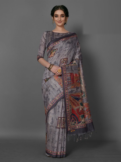 

KALINI Grey & Brown Printed Saree