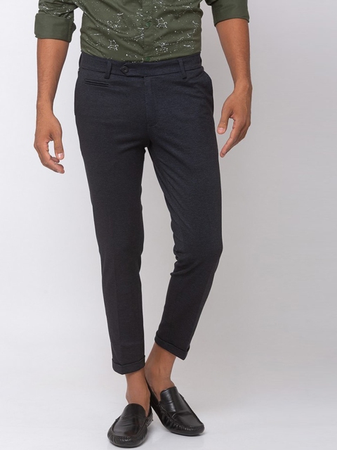 

SPYKAR Men Black Textured Smart Slim Fit Trousers