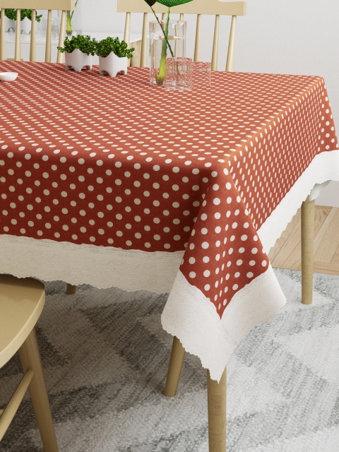 

DREAM WEAVERZ Brown & White Polka Dots Printed 4 Seater Table Cover