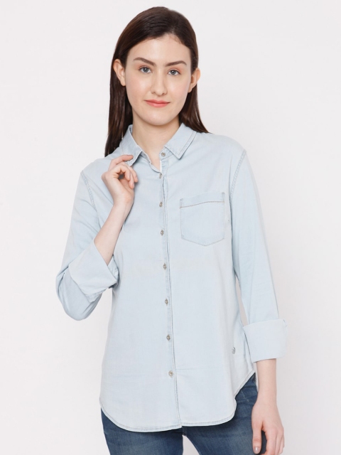 

SPYKAR Women Blue Regular Fit Cotton Casual Shirt