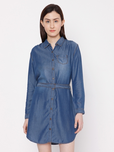 

SPYKAR Women Blue Cotton Shirt Dress