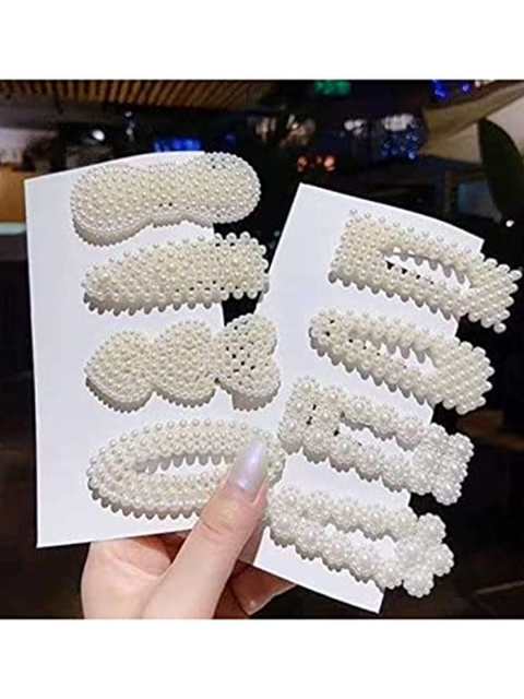 

ANNA CREATIONS Women White Set of 8 Embellished Tic Tac Hair Clip