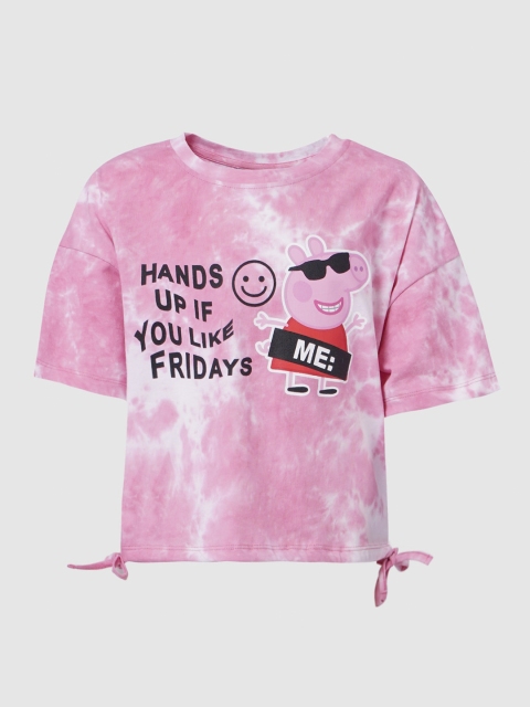 

KIDS ONLY Girls Pink Typography Dyed Applique T-shirt