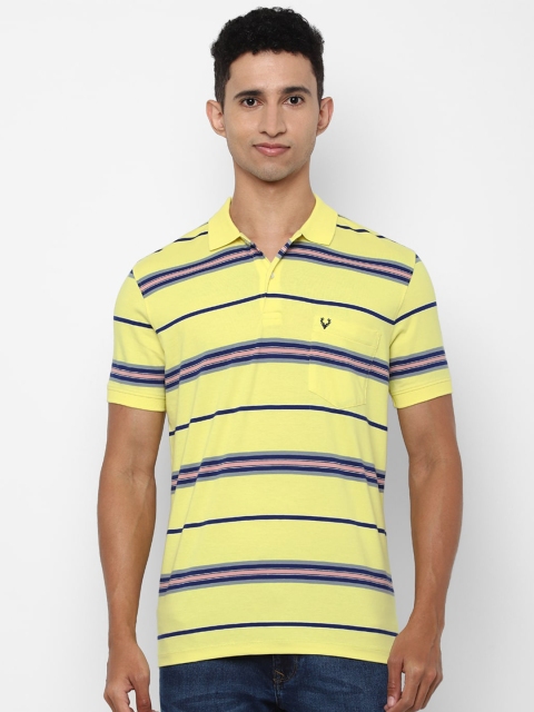 

Allen Solly Men Yellow & Blue Striped Polo Collar T-shirt