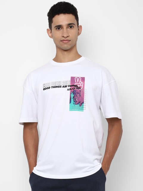 

Allen Solly Men White Typography Printed Drop-Shoulder Sleeves T-shirt