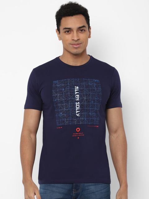 

Allen Solly Men Navy Blue Typography Printed Raw Edge T-shirt