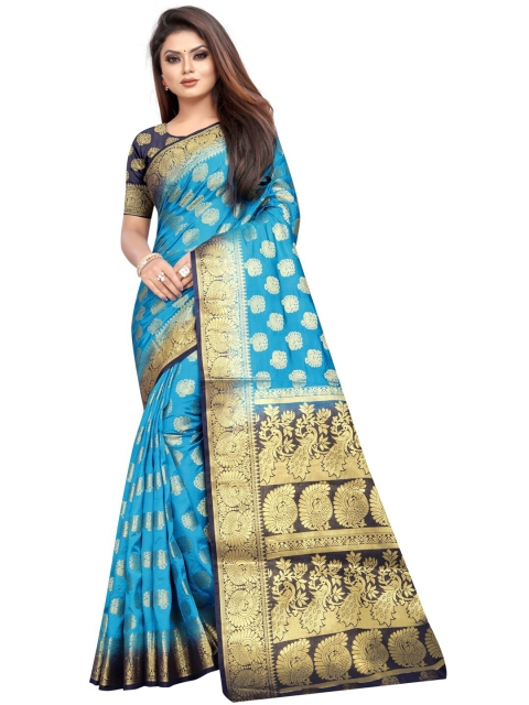 

PERFECT WEAR Blue & Gold-Toned Woven Design Zari Banarasi Saree