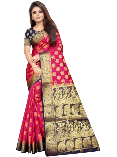 

PERFECT WEAR Pink & Gold-Toned Woven Design Zari Banarasi Saree