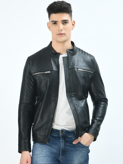 

Pactorn Men Black Leather Jacket