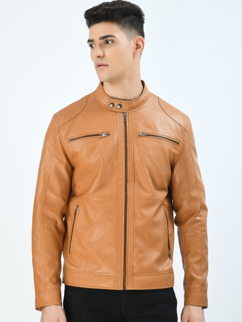 

Pactorn Men Tan Brown Leather Jacket