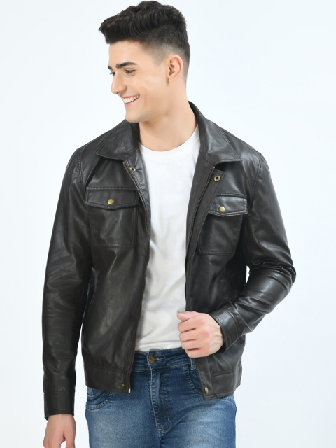 

Pactorn Men Brown Lightweight Biker Jacket