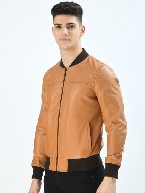 

Pactorn Men Tan & Black Leather Jacket