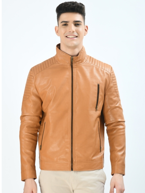 

Pactorn Men Tan Solid Lightweight Outdoor Biker Jacket