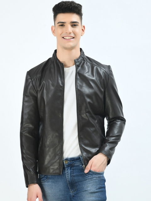 

Pactorn Men Brown Lightweight Biker PU Jacket