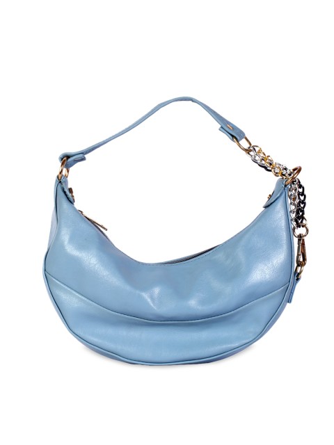 

LELYS Blue PU Half Moon Hobo Bag