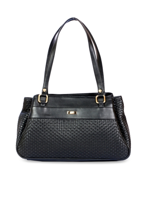 

LELYS Black Textured Leather Structured Shoulder Bag