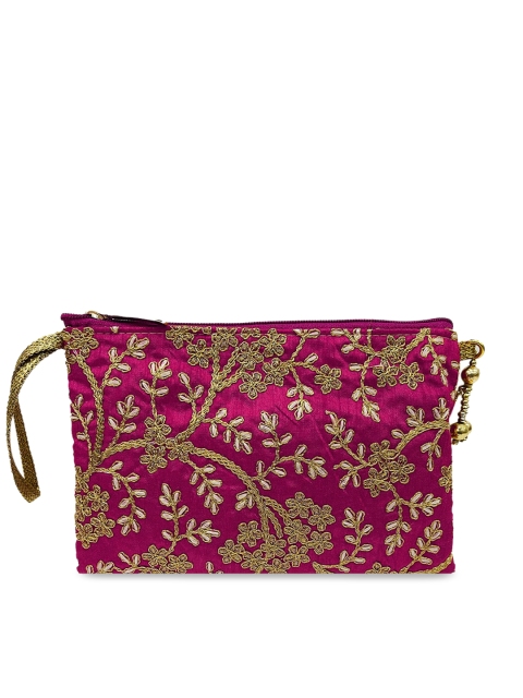 

LELYS Pink & Gold-Toned Embroidered Purse Clutch