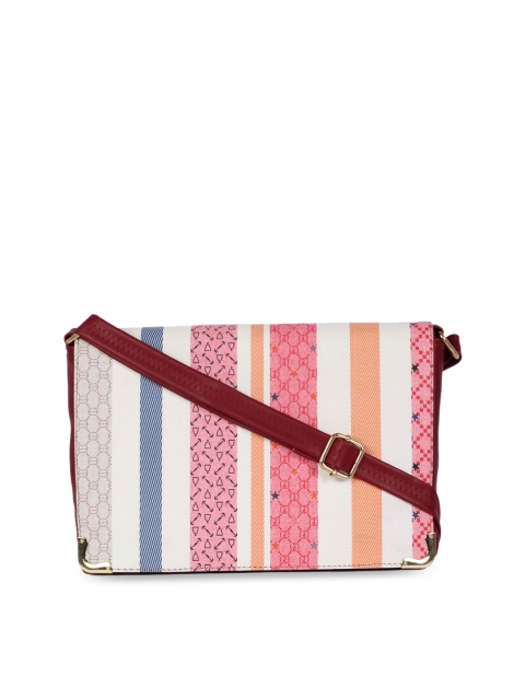 

LELYS Maroon Striped PU Structured Sling Bag