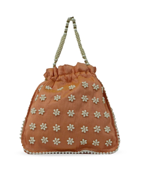 

LELYS Orange & Cream Embellished Potli Clutch