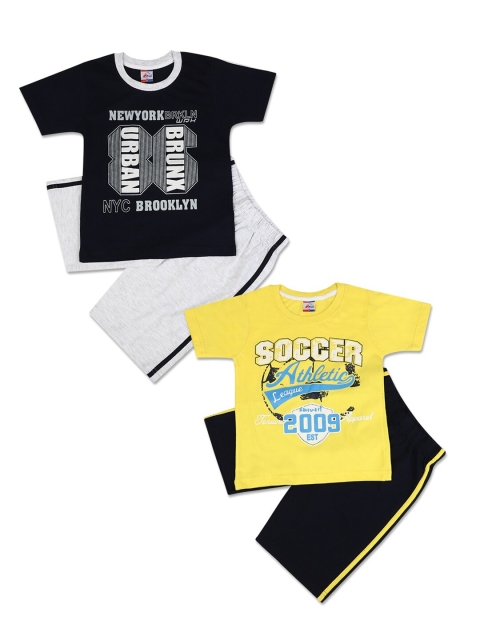 

V-Mart Kids Set of 2 Yellow & Navy Blue Printed T-shirt with Shorts