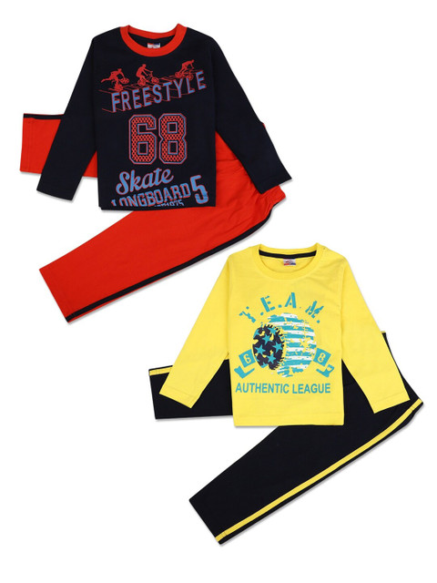 

V-Mart Boys Set of 2 Printed T-shirt with Trousers, Yellow
